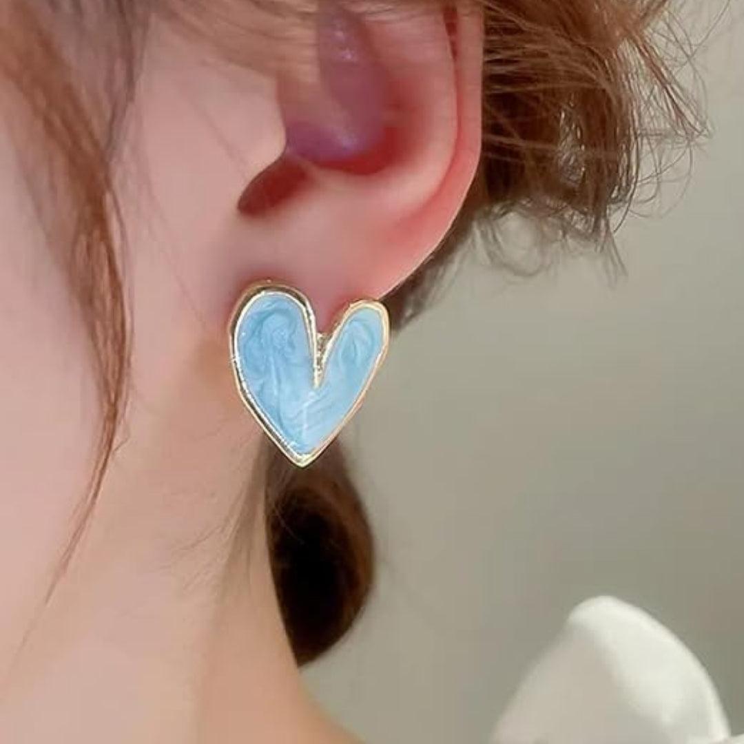 Gold-Framed Blue Heart Studs