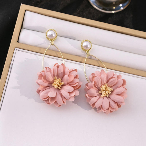 Large Pink Petal Pearl Earrings