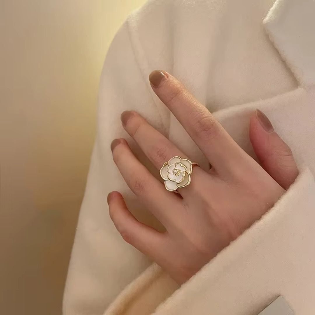 Gold Pearl Flower Open Ring