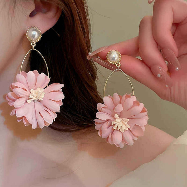 Large Pink Petal Pearl Earrings