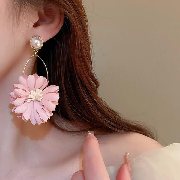 Large Pink Petal Pearl Earrings
