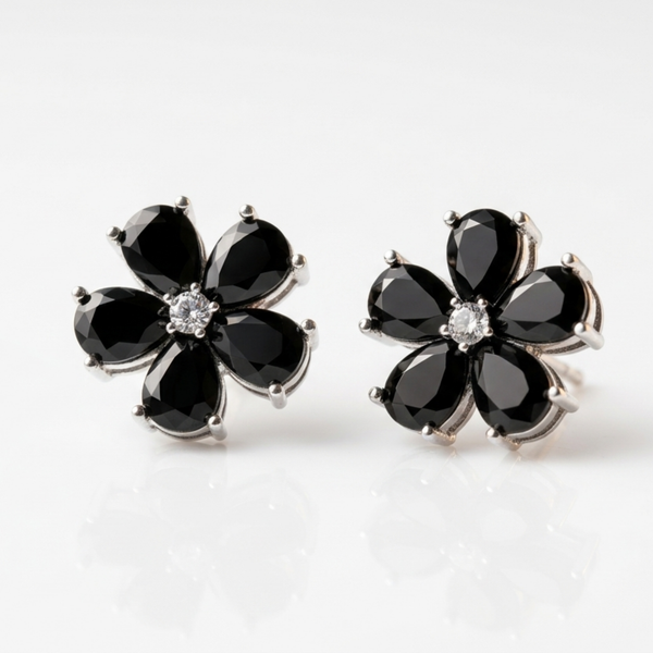 Black flower with stud earring