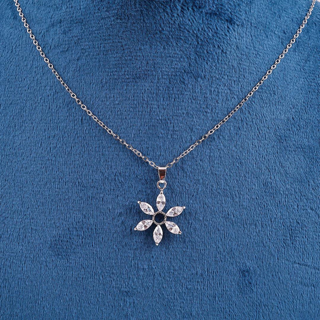 Silver Necklace with Floral Pendant