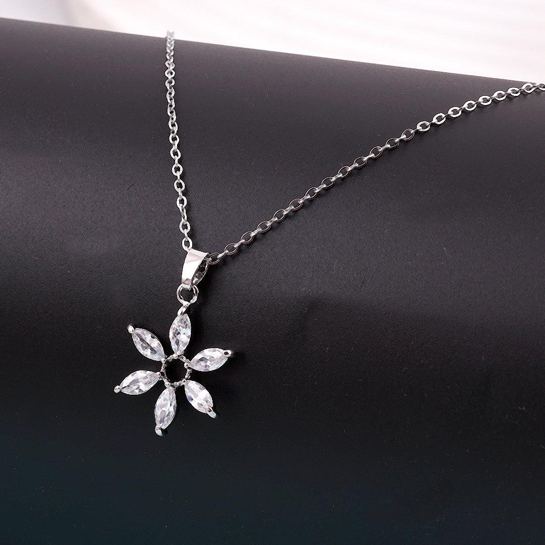 Silver Necklace with Floral Pendant