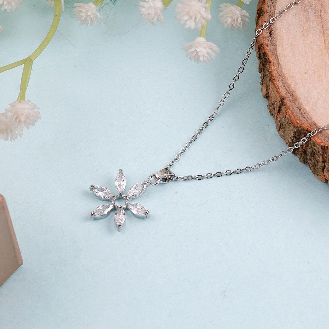 Silver Necklace with Floral Pendant