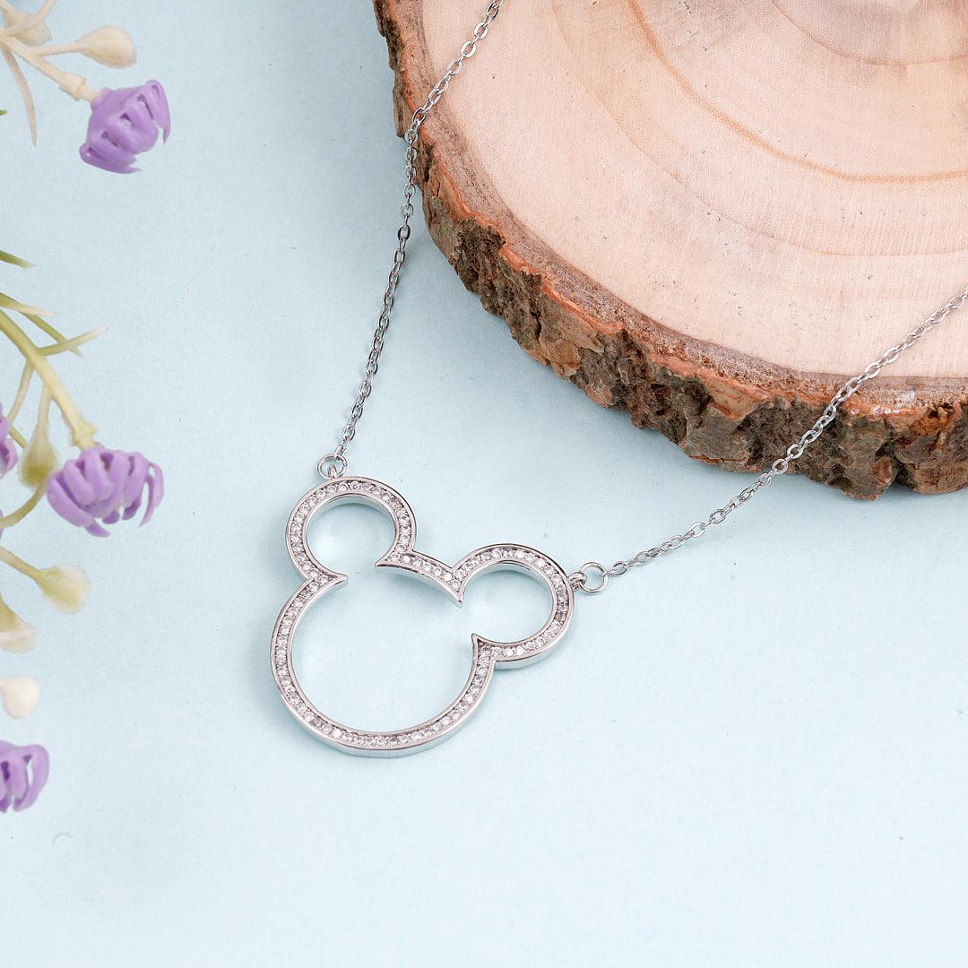 Silver Necklace with Mouse Ears Pendant