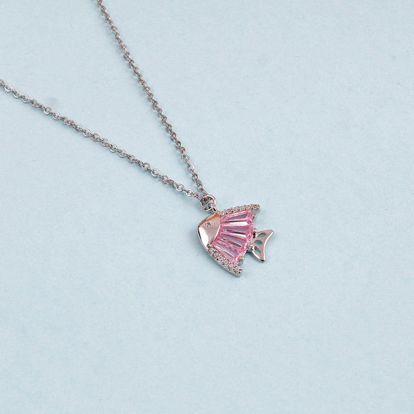 Silver Necklace with Pink Crystal Fish Pendant