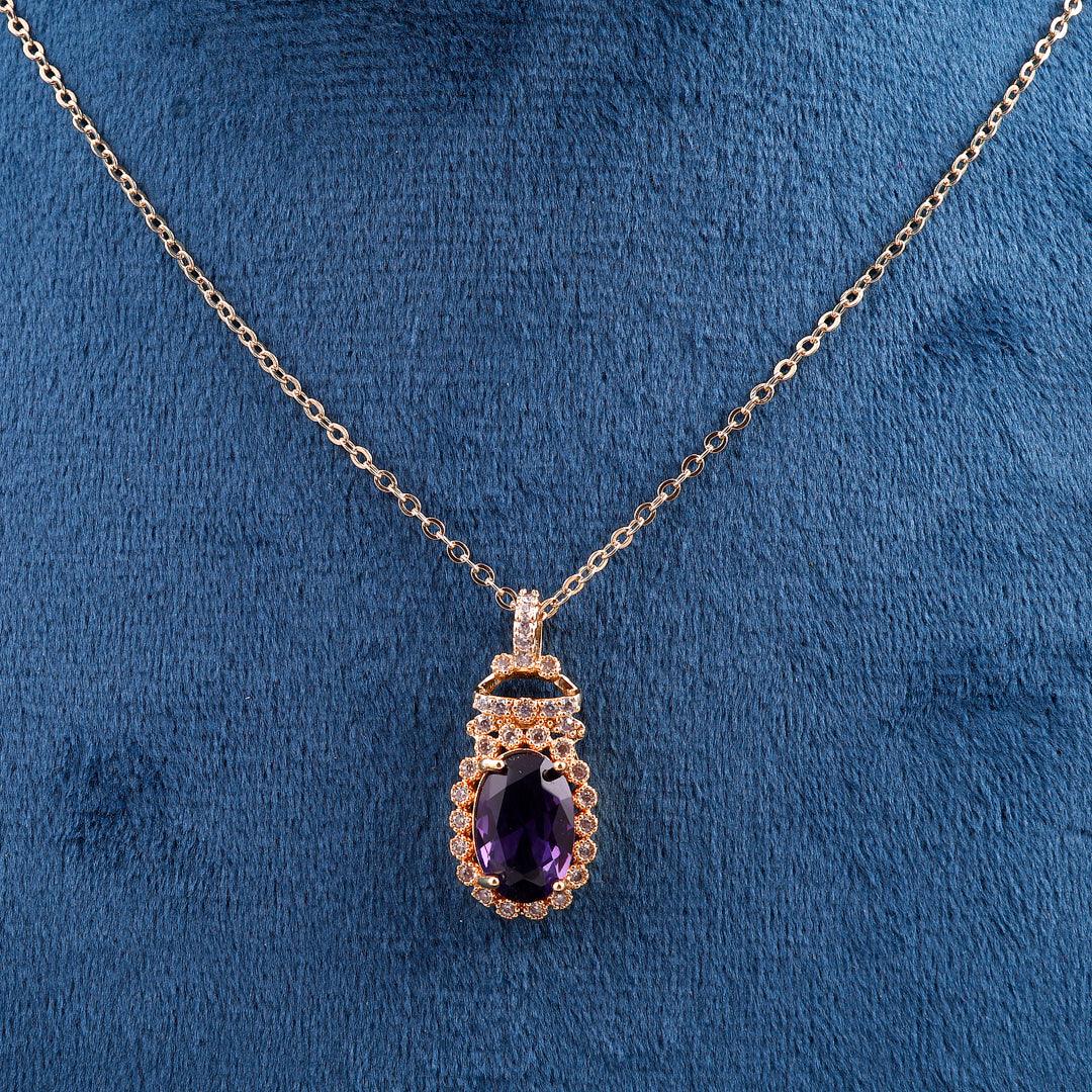 Gold-Toned Necklace with Purple Oval Pendant