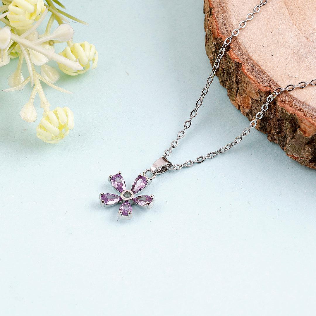 Silver Necklace with Purple Gemstone Flower Pendant