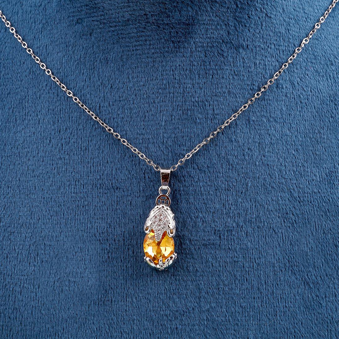 Silver Necklace with Yellow Gemstone Pendant