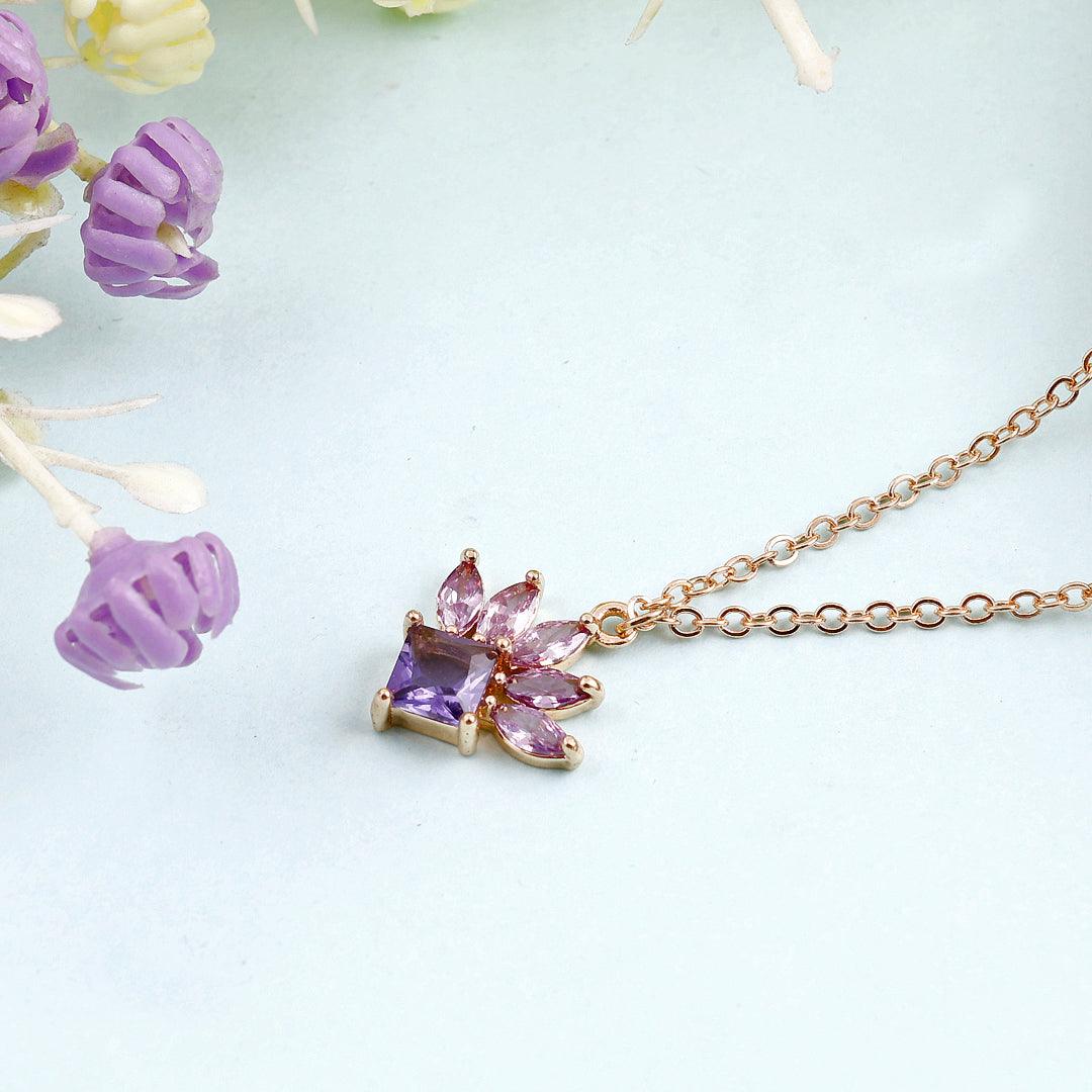 Gold Necklace with Purple Gemstone Pendant