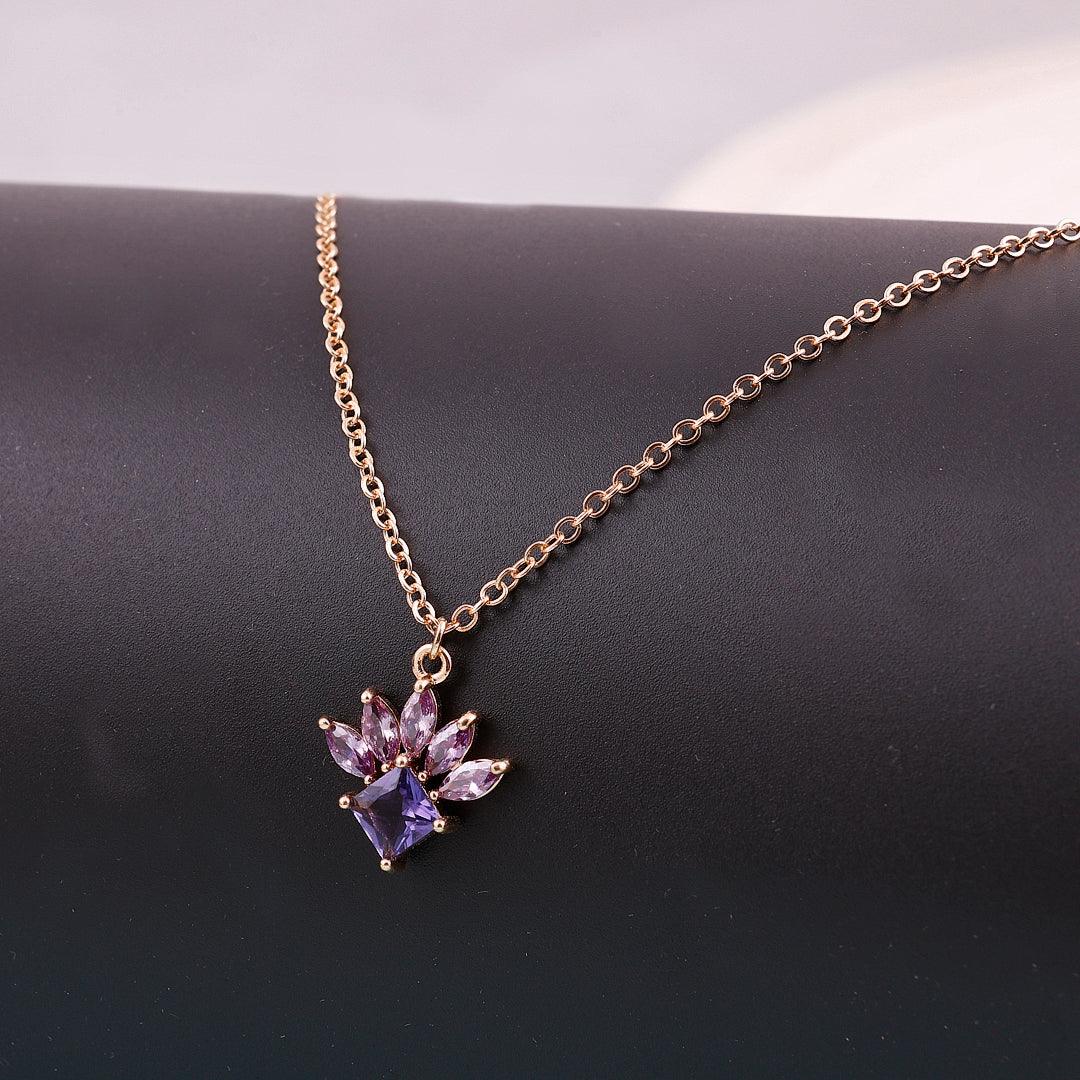 Gold Necklace with Purple Gemstone Pendant