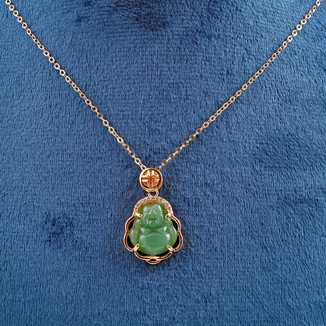 Gold Necklace with Green Jade Buddha Pendant