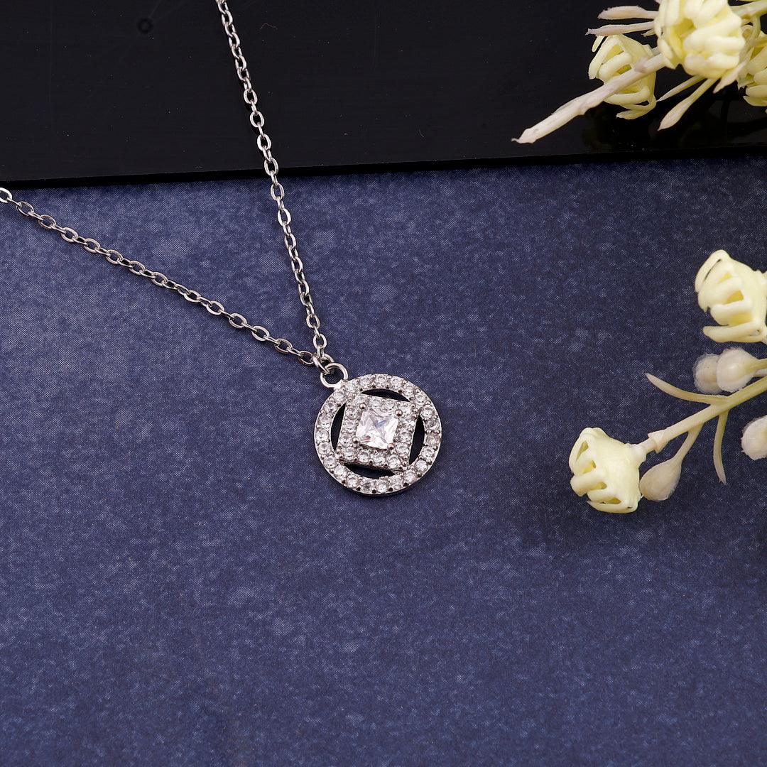 Silver Necklace with Geometric Diamond Pendant