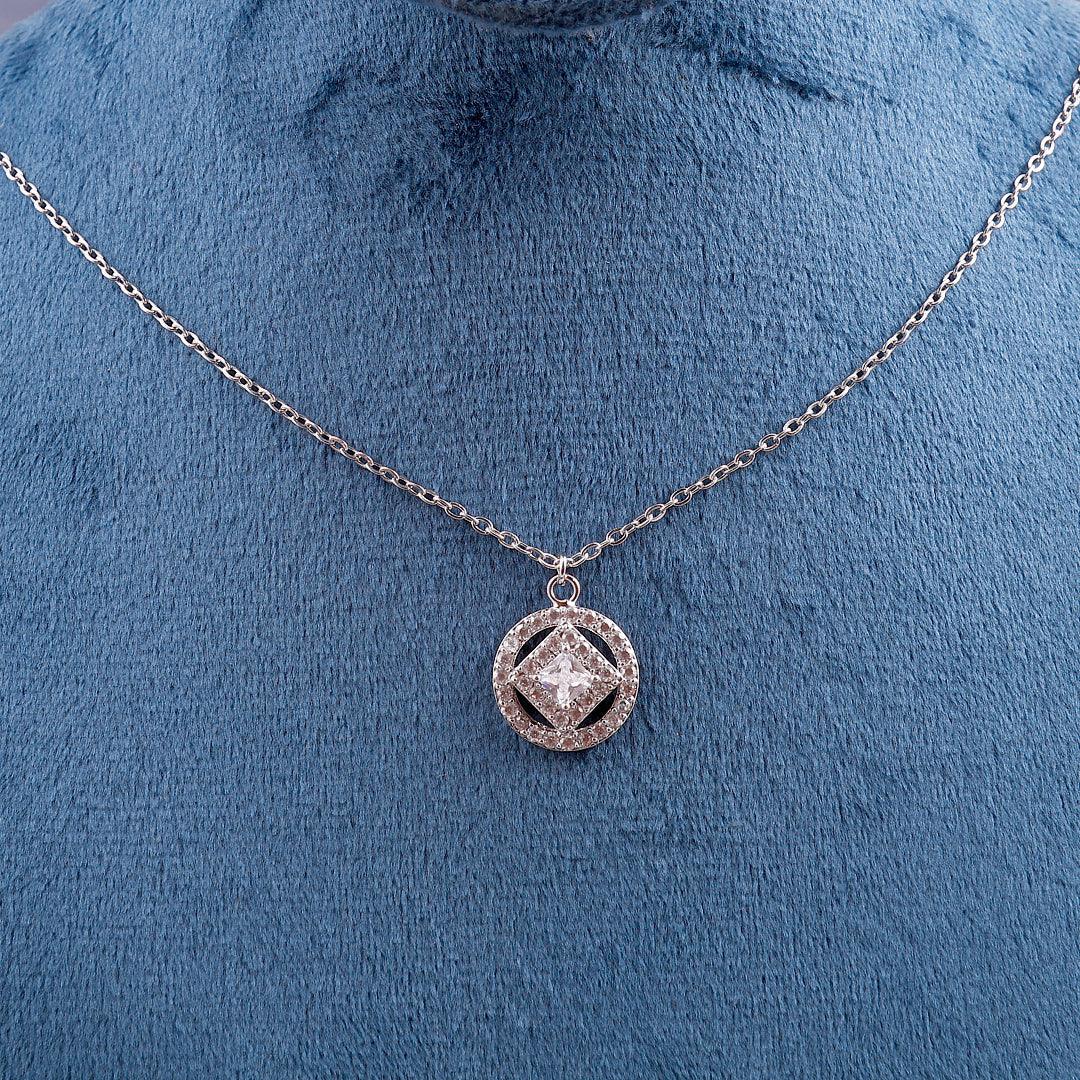 Silver Necklace with Geometric Diamond Pendant