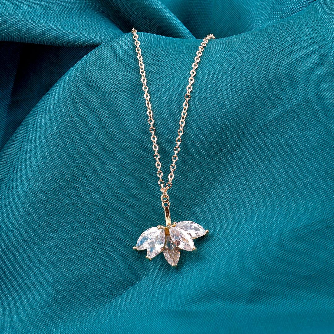 Gold Necklace with Crystal Leaf Pendant