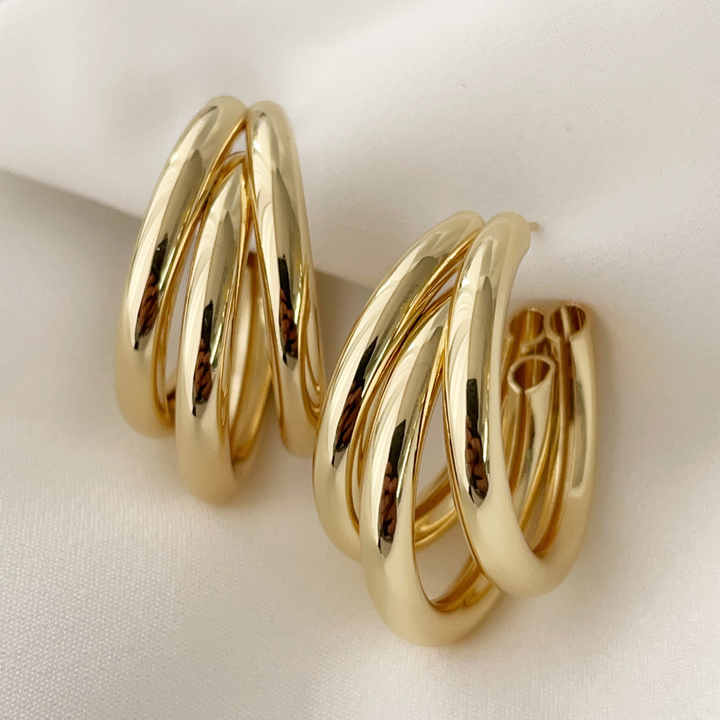 Gold Plated Triple Layered Half Hoop Earring