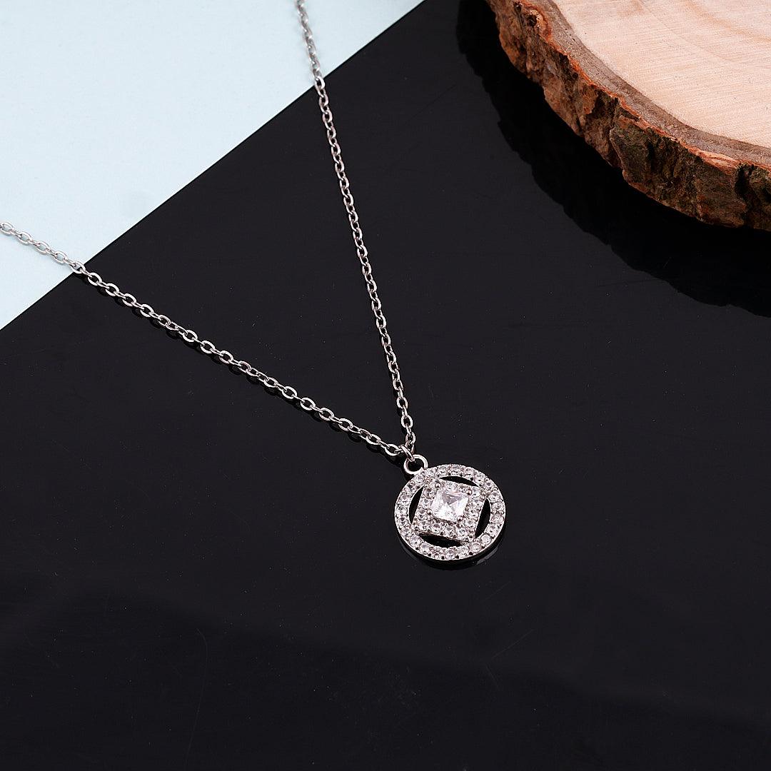 Silver Necklace with Geometric Diamond Pendant