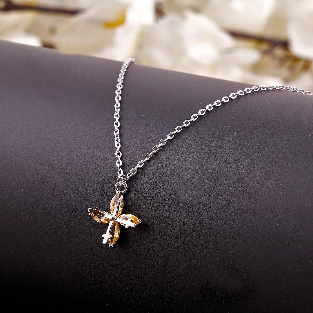 Silver Necklace with Cross-Shaped Pendant