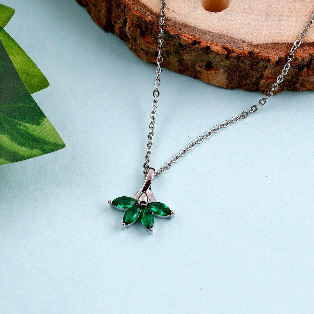 Silver Necklace with Green Gemstone Pendant