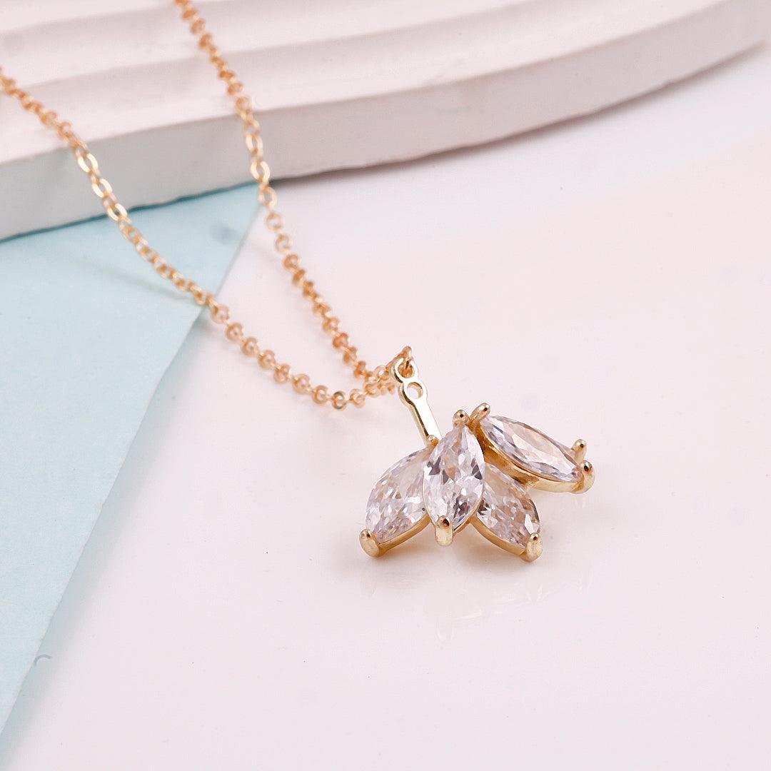 Gold Necklace with Crystal Leaf Pendant