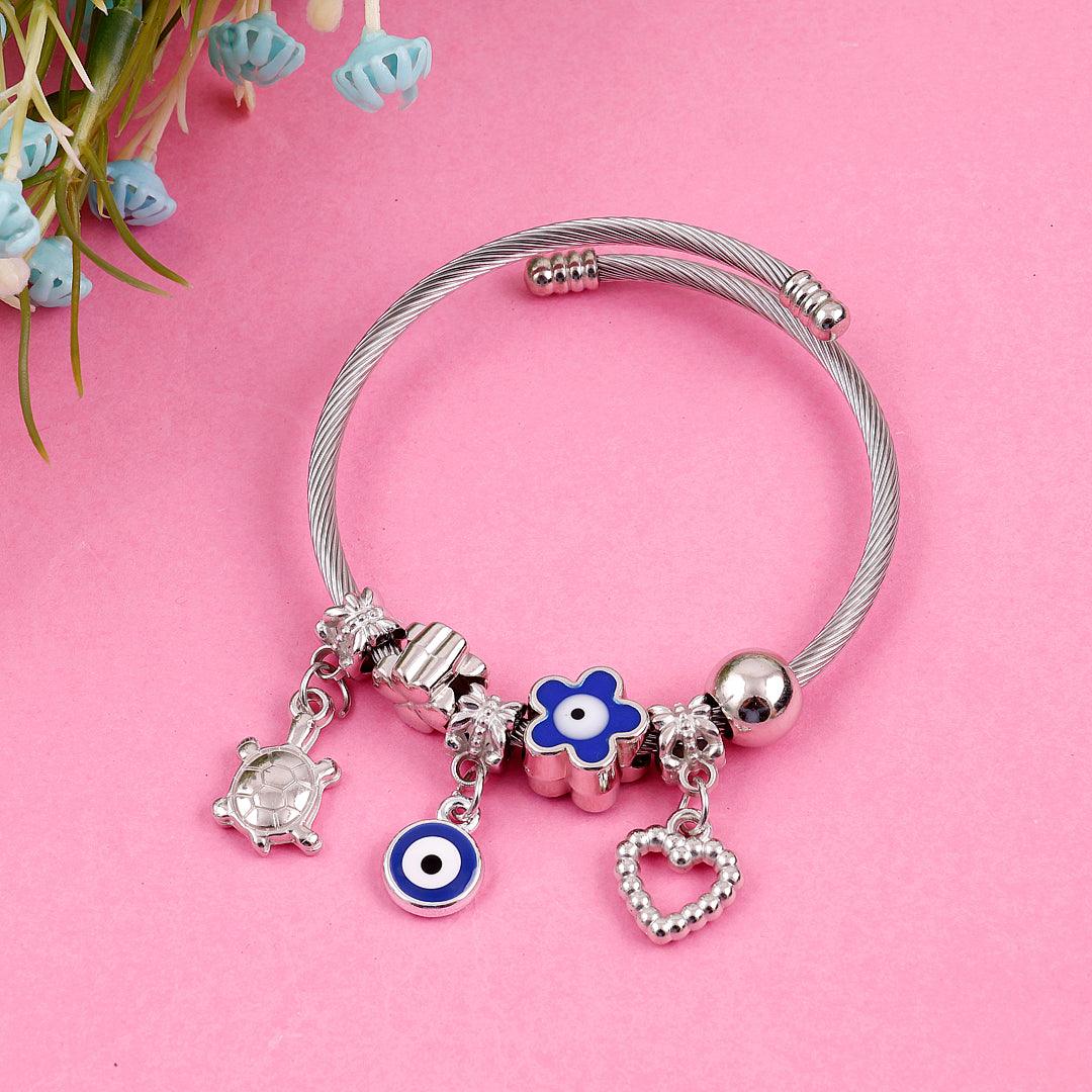 Silver Charm Bracelet with Blue Accents