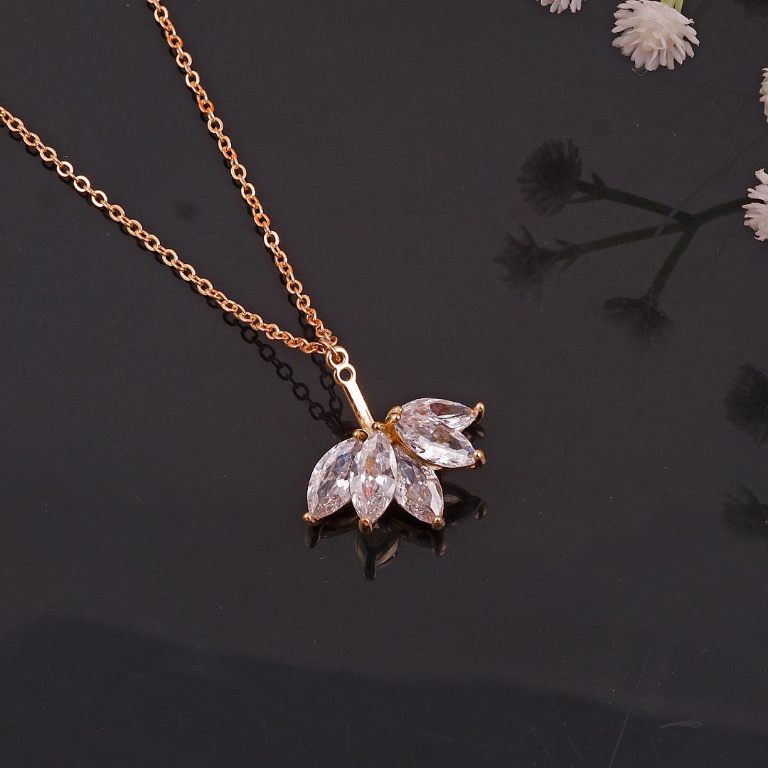 Gold Necklace with Crystal Leaf Pendant