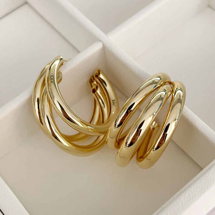 Gold Plated Triple Layered Half Hoop Earring