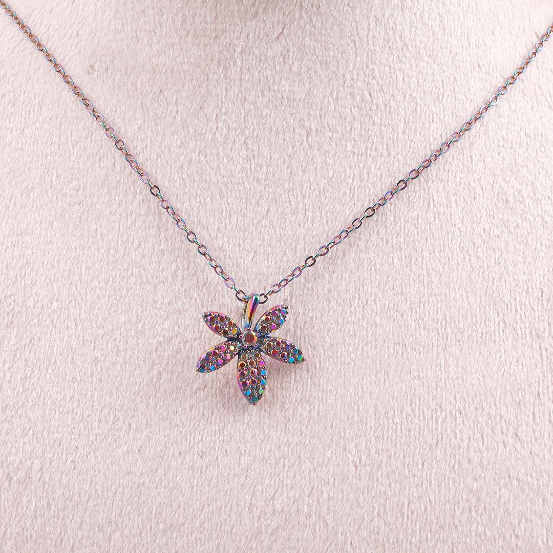 Multicolored Necklace with Flower Pendant