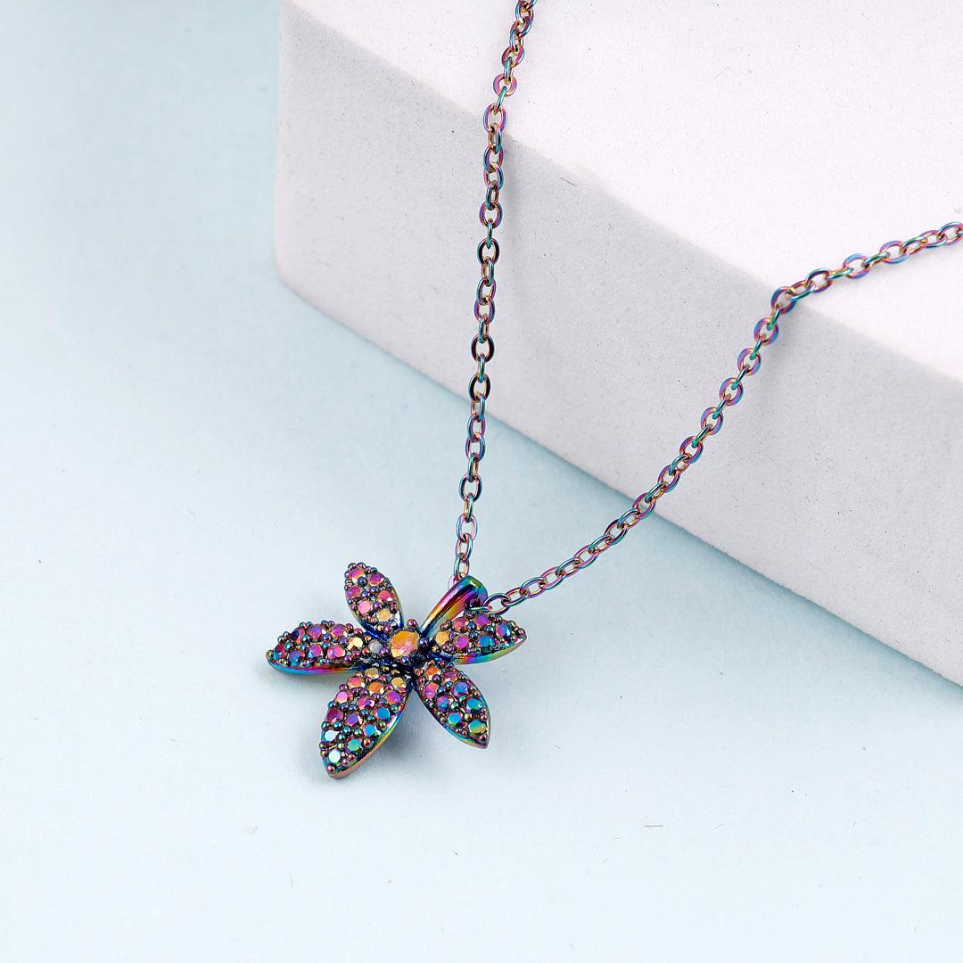 Multicolored Necklace with Flower Pendant