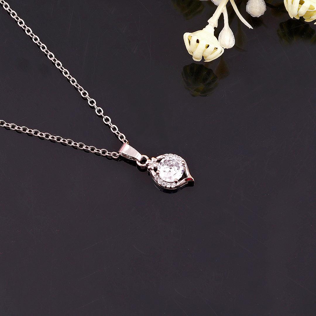 Silver Necklace with Teardrop-shaped Crystal Pendant