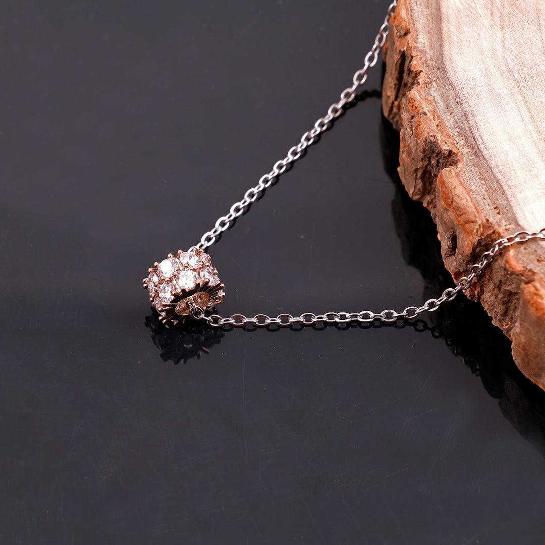 Silver Necklace with Crystal-encrusted Pendant