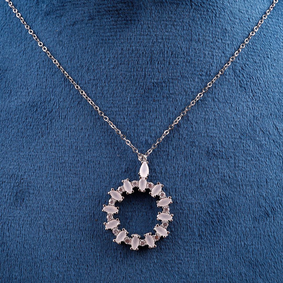 Silver Necklace with Circular Crystal-encrusted Pendant