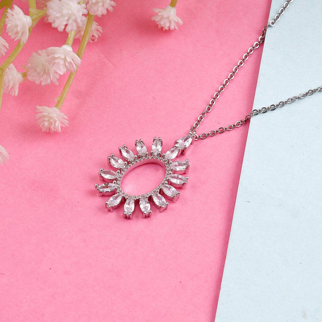 Silver Necklace with Radiant Crystal-encrusted Pendant