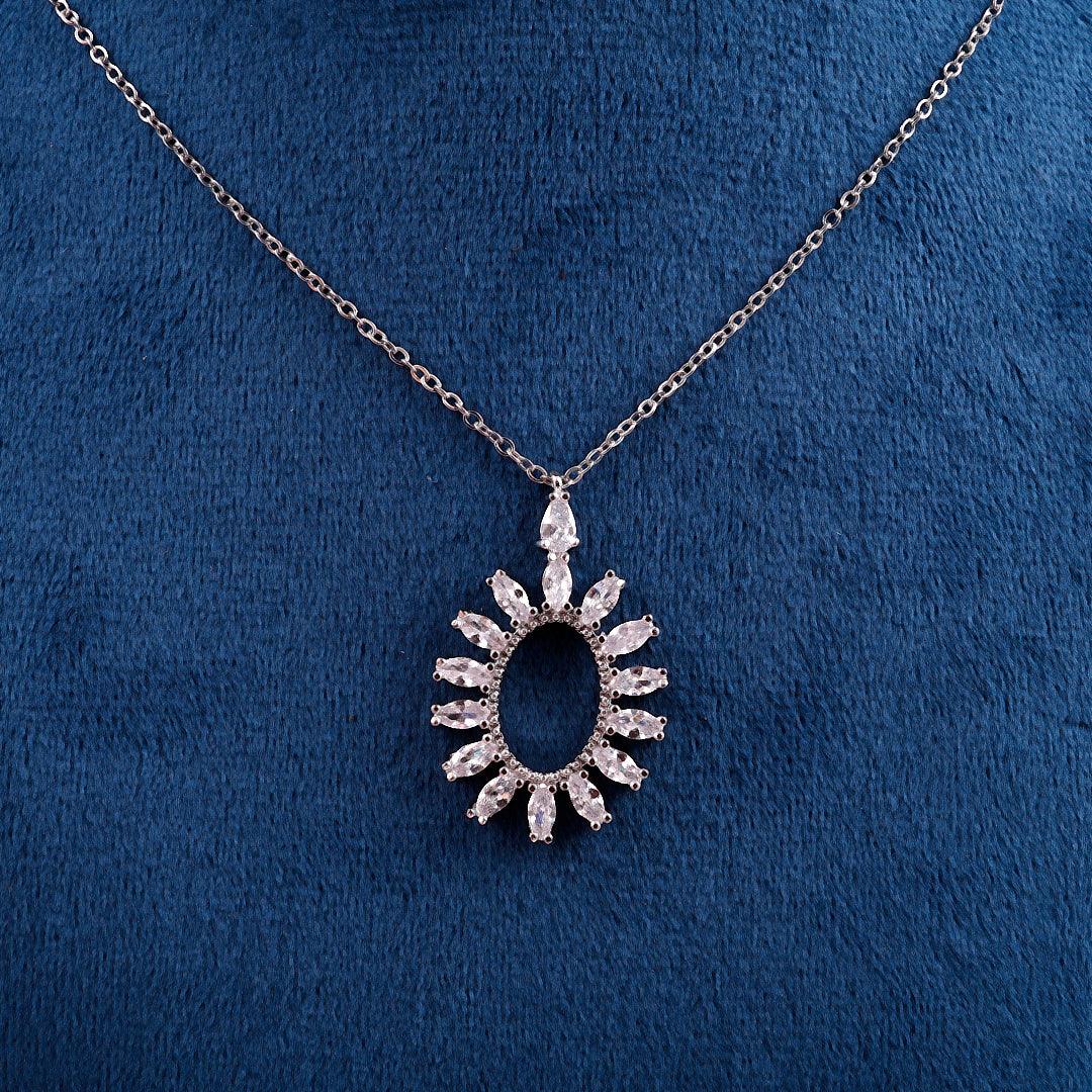 Silver Necklace with Radiant Crystal-encrusted Pendant