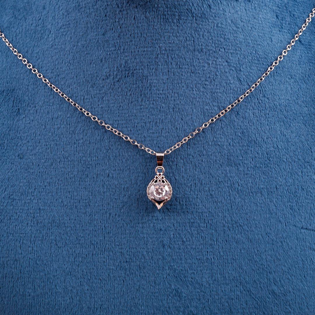 Silver Necklace with Teardrop-shaped Crystal Pendant