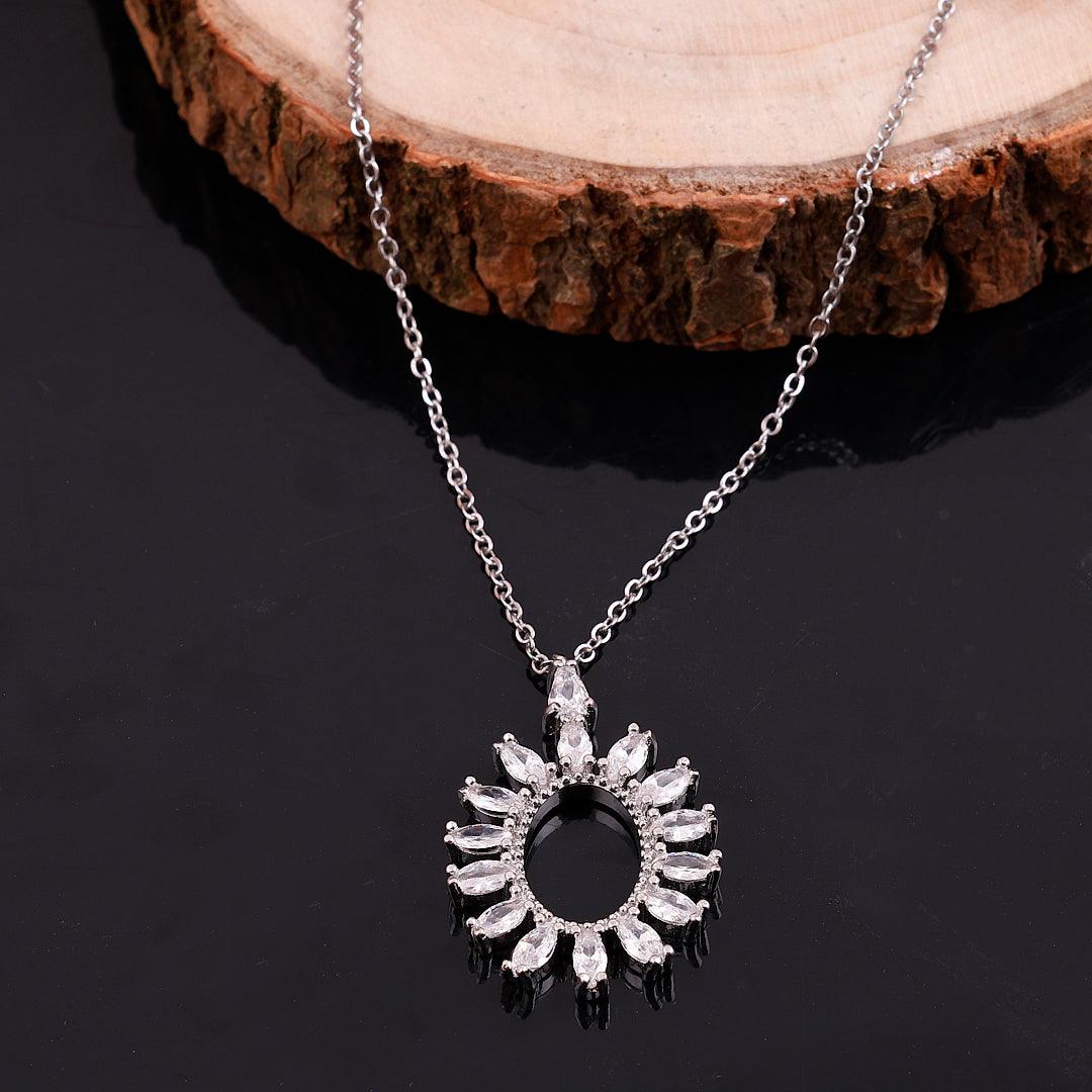 Silver Necklace with Radiant Crystal-encrusted Pendant