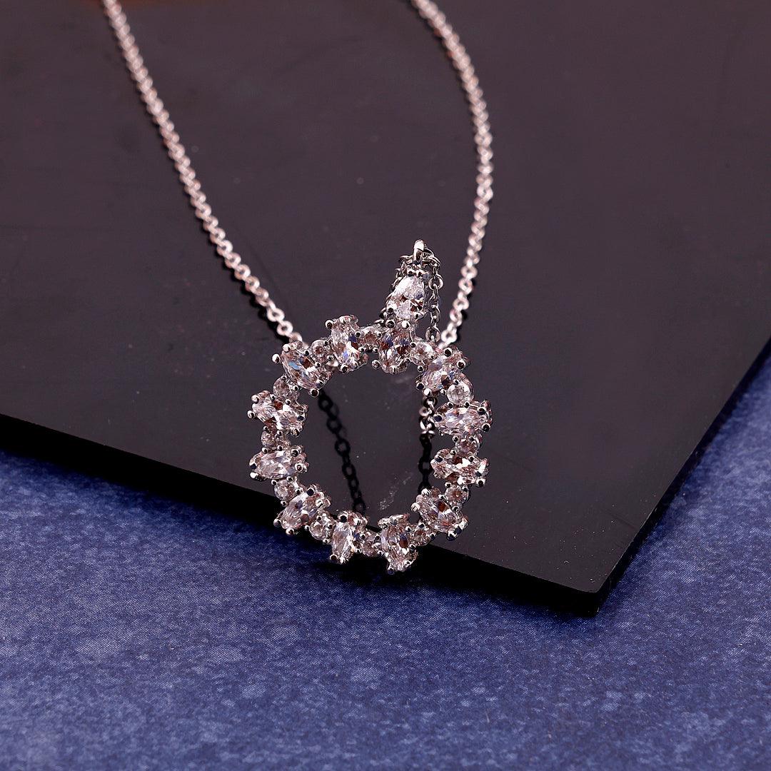 Silver Necklace with a Floral Crystal-encrusted Circle Pendant