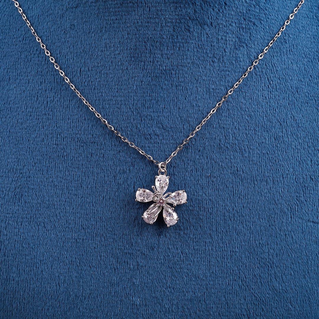 Silver Necklace with a Crystal Flower Pendant