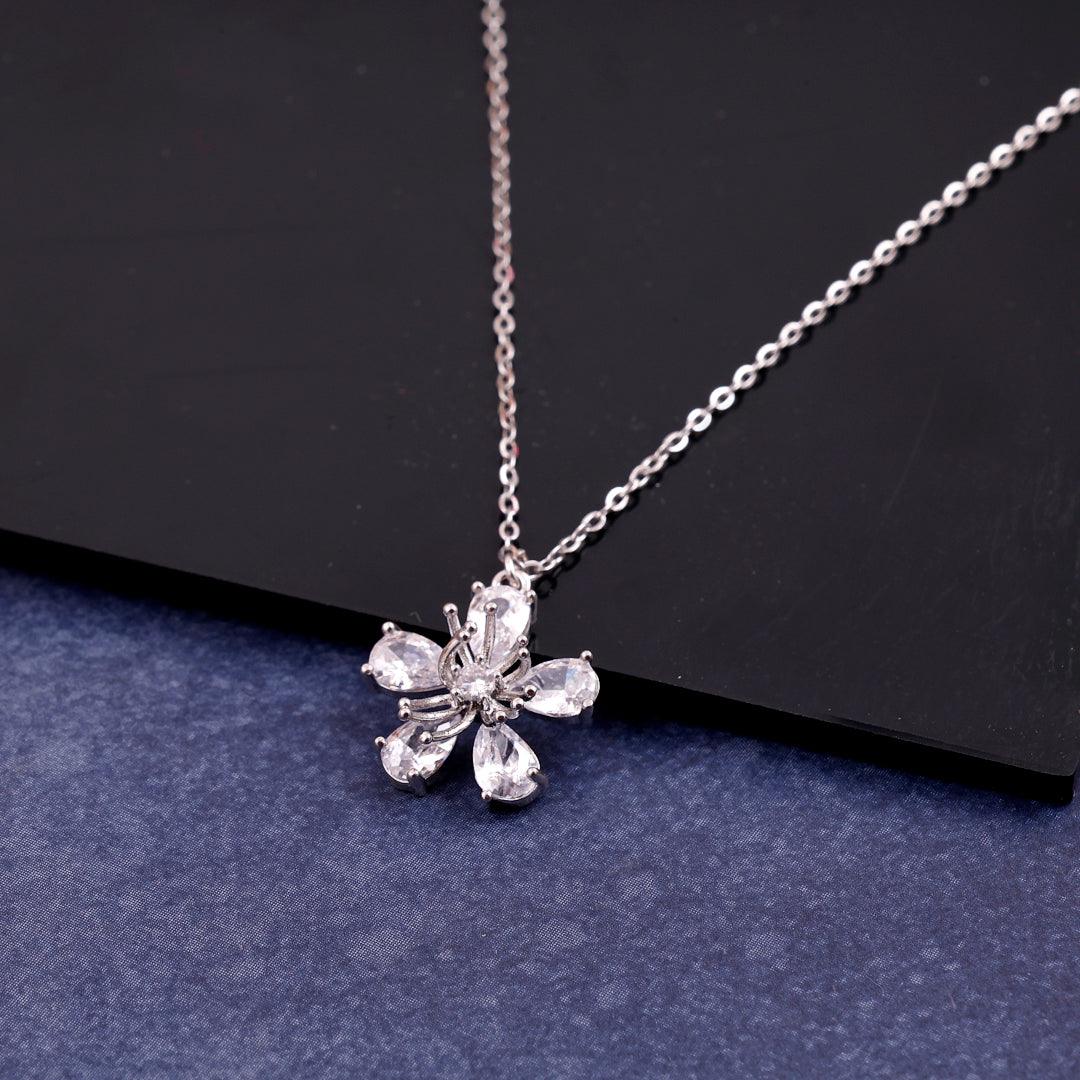 Silver Necklace with a Crystal Flower Pendant