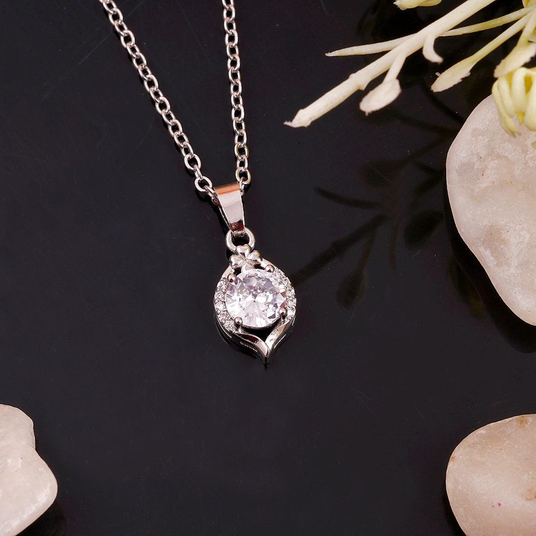 Silver Necklace with Teardrop-shaped Crystal Pendant