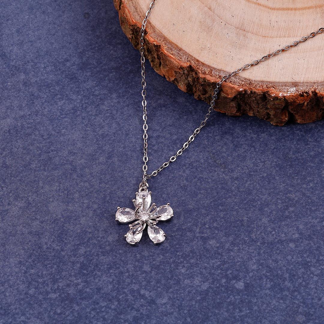 Silver Necklace with a Crystal Flower Pendant