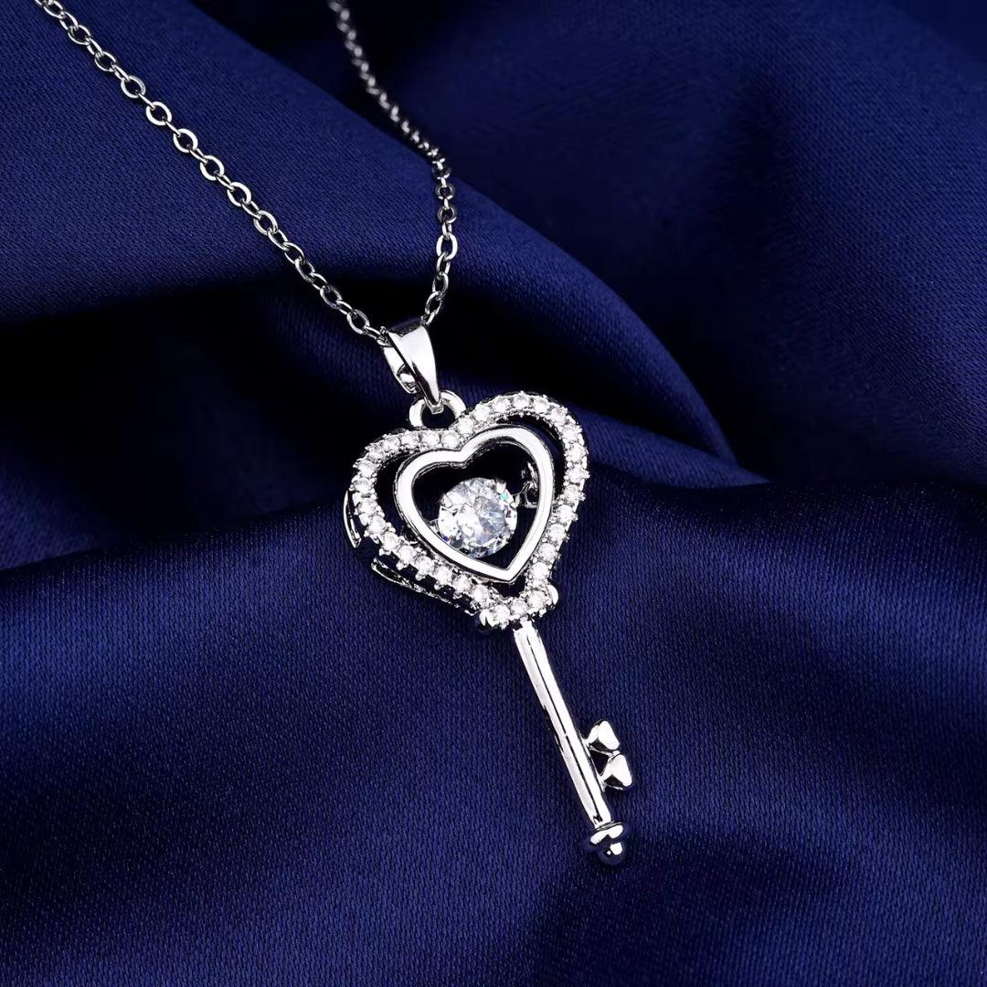 Heart Key Crystal Pendant Necklace