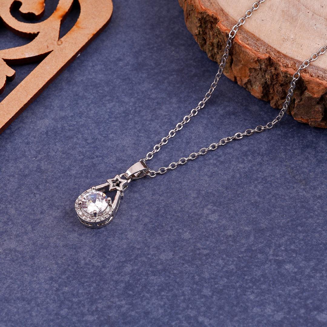 Silver Necklace with a Teardrop Crystal Pendant