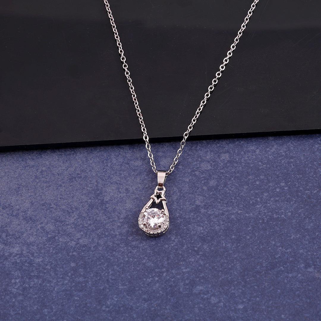 Silver Necklace with a Teardrop Crystal Pendant