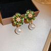 Pack Of 2 Green Floral Pearl Earrings