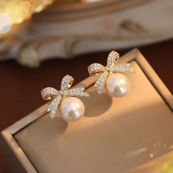 Pack Of 3 Golden Bow Pearl Earring