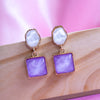 Gold Plated Purple Cube Earring