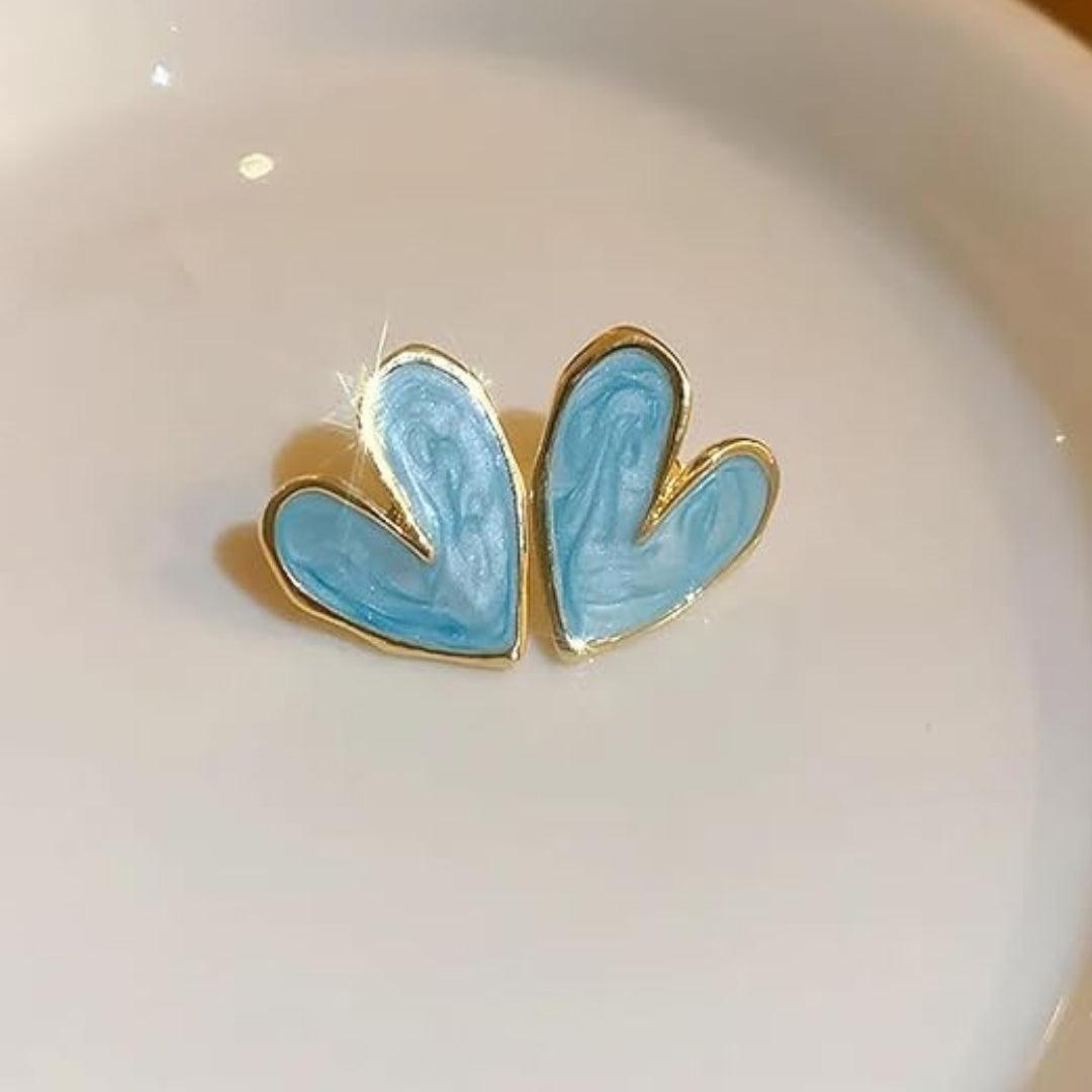 Gold-Framed Blue Heart Studs