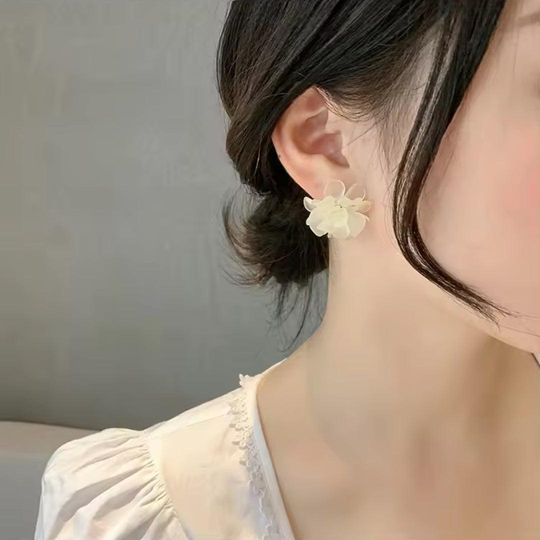 White Floral Earrings